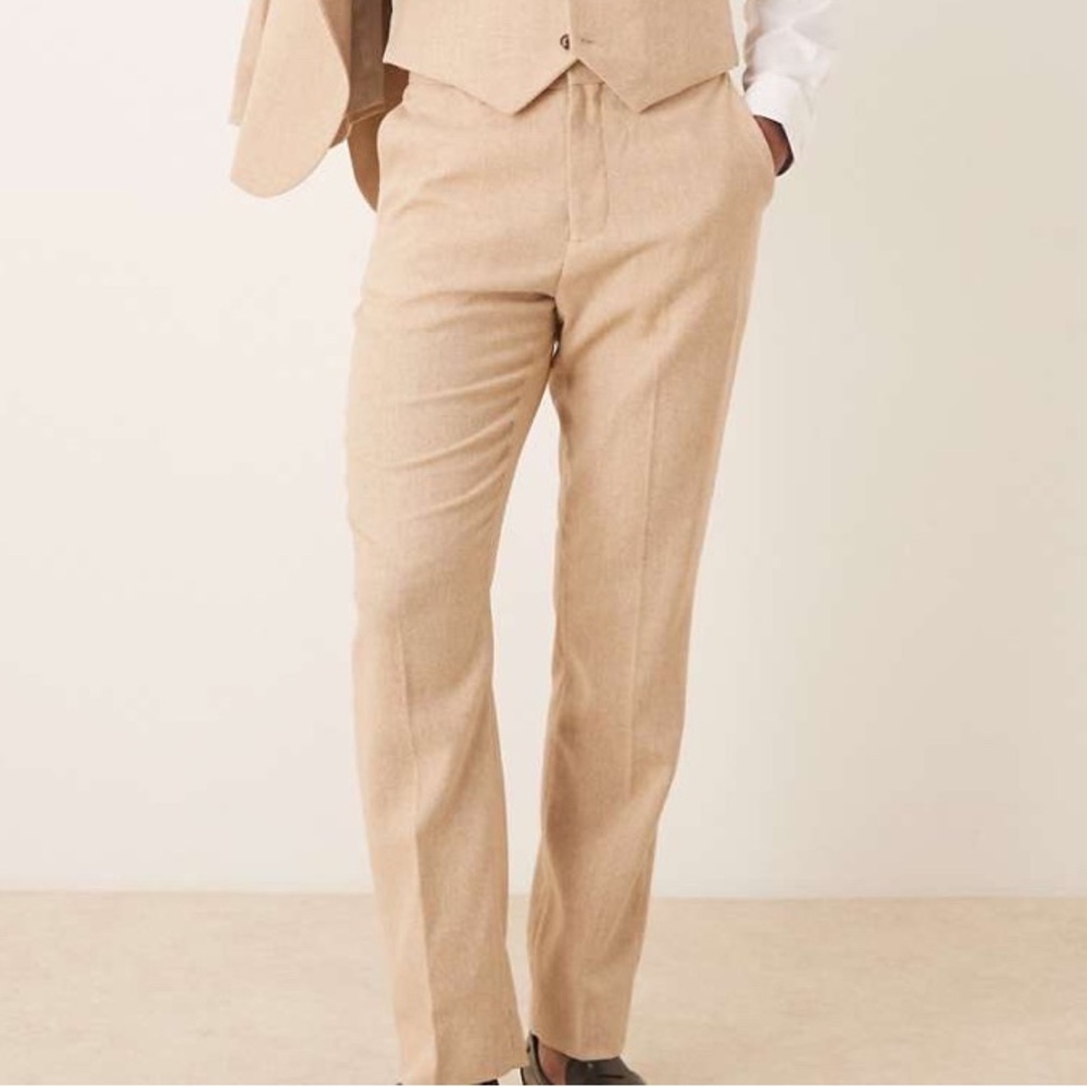 Men's Tailored Beige Suit Vest & Trousers Set